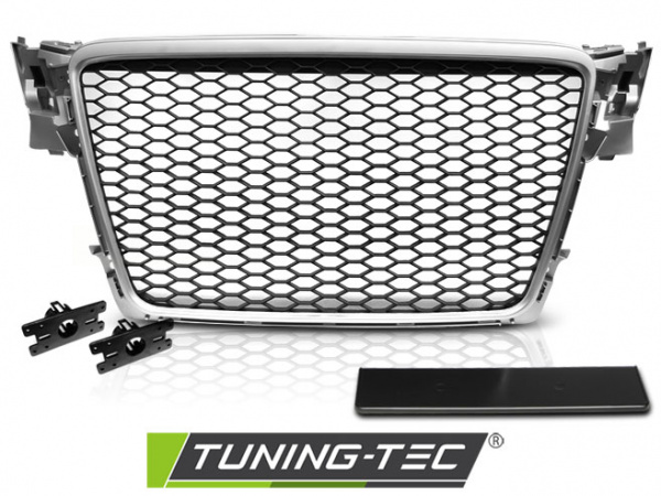 Upgrade Sportgrill / Kühlergrill für Audi A4 B8 (8K) 08-11 matt silber in Wabendesign